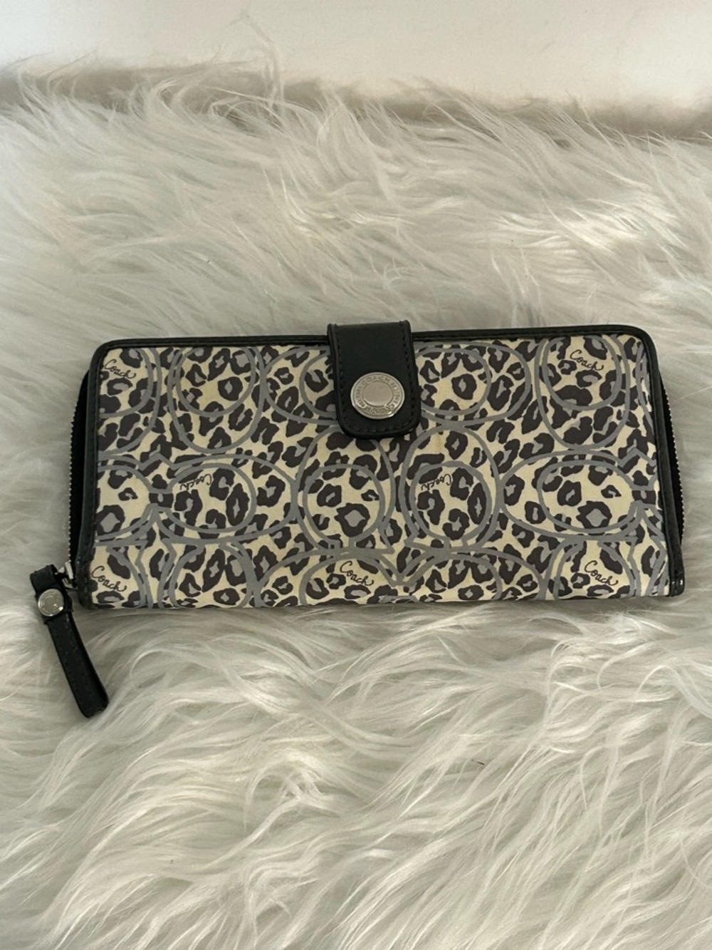 Coach Brown Black Leopard Signature Wallet Zip Around Clutch - Picture 8 of 11